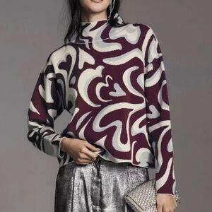 Anthropologie Maeve The Carys Mock Neck Purple Blue Abstract Sweater Size 3X
